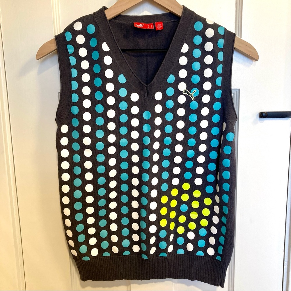 Puma Golf Sweater Vest V Neck Sleeveless Pullover Polka Dot Motif Women’s Medium